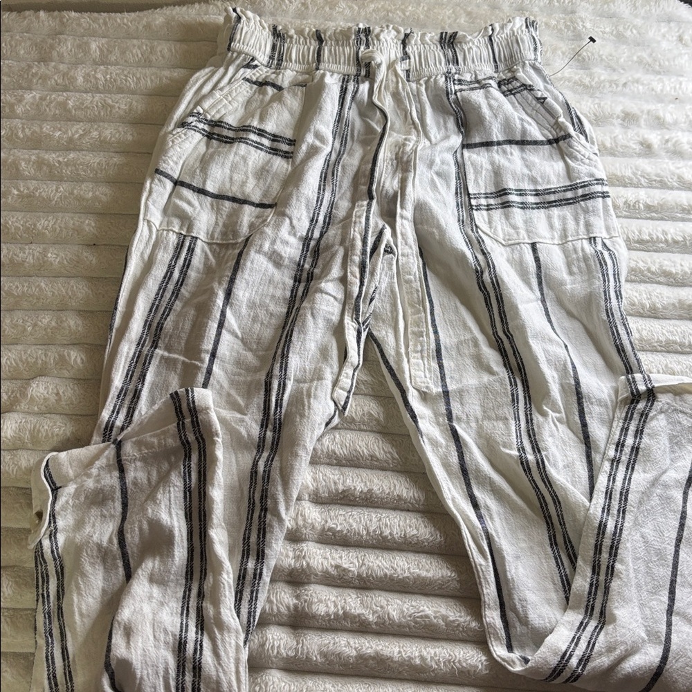 Sincerely Jules Ivory and Charcoal Striped Pants